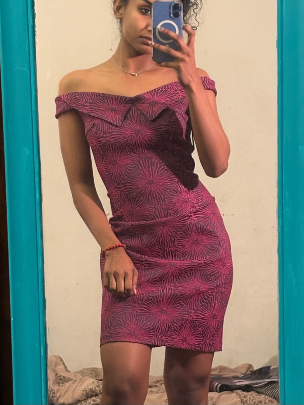 Opening Ceremony Pink Off-Shoulder Patterned Mini Dress